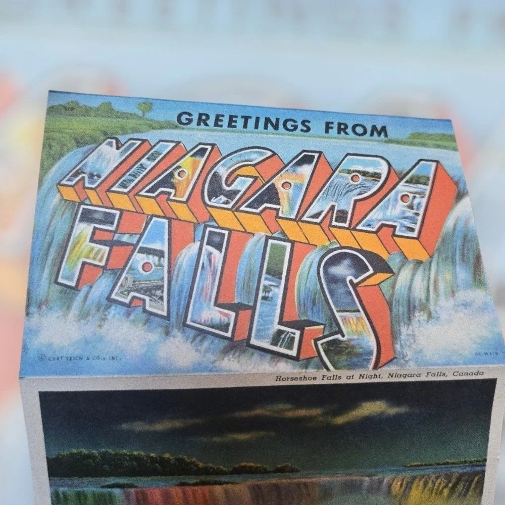 1938 Curt Teich Niagara Falls 20 Pk Linen Postcard Folder Chicago USA Depression